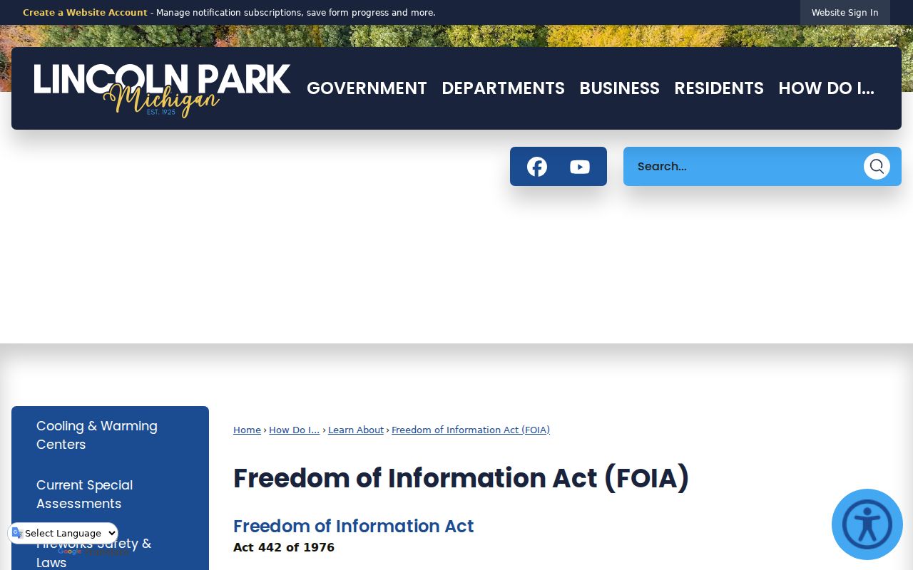 Lincoln Park residents directory records request through the city FOIA page