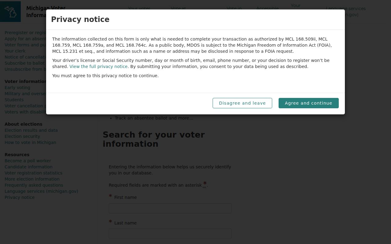 Lincoln Park residents directory access through the Michigan voter lookup